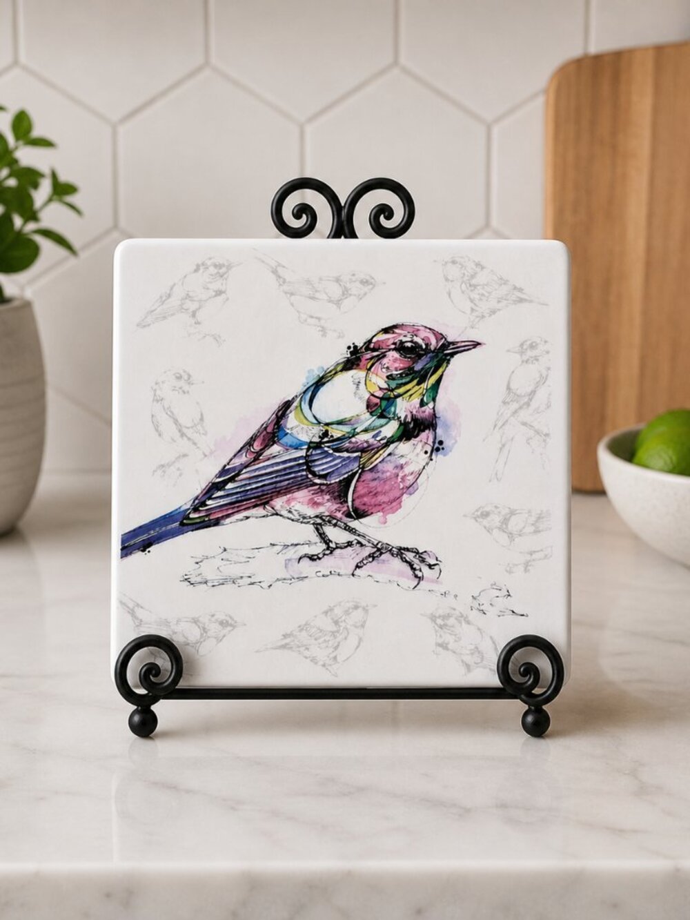 NWT Enesco Izzy & Oliver Abby Diamond Magenta Bird 6" Trivet